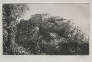Landskab (med bygninger) af Alphonse Legros