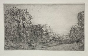 Landskab: Solopgang. af Alphonse Legros