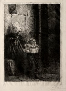 Landskab i nærheden af Boulogne, kaldet Kvinde med en kurv. af Alphonse Legros
