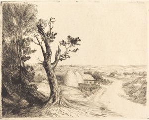 Landskab med høstakke af Alphonse Legros