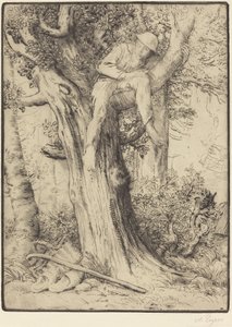 Landskab med en dreng i et træ af Alphonse Legros