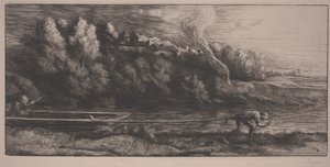 Landskab med båd (ætsning) af Alphonse Legros