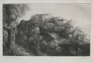 Landskab med bygninger. af Alphonse Legros