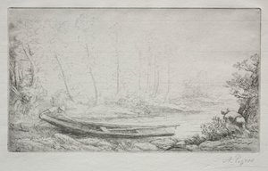 Afgang til fiskeri, i tågerne. af Alphonse Legros