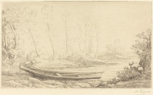 Mand med en spids, figur til højre (Pecheurs des truites) af Alphonse Legros