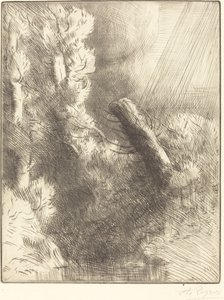 Erindringer om Fountainebleau i Rain Souvenir de Fountainebleau Regneffekt. af Alphonse Legros