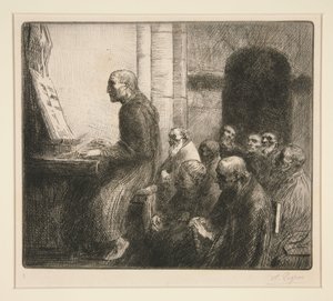 Munk spiller orgel i en kirke af Alphonse Legros