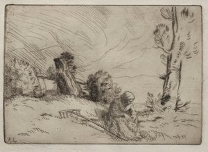Bondekvinde siddende nær en hæk af Alphonse Legros