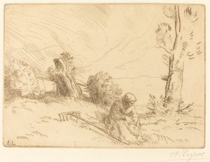 Bondekvinde siddende nær en hæk af Alphonse Legros