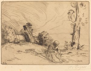 Bondekvinde siddende nær en hæk af Alphonse Legros