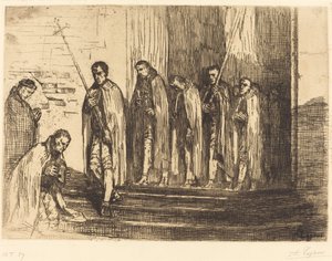 Procession Forlader en kirke La sortie de la procession. af Alphonse Legros