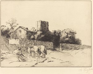 Præstegårdsvæg Le mur du presbytere. af Alphonse Legros