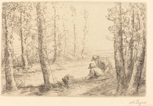 Hvil langs bredden af floden (Repos au bord de la riviere) af Alphonse Legros