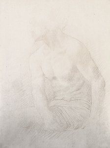 Siddende nøgen mand (brunt kridt på papir) af Alphonse Legros