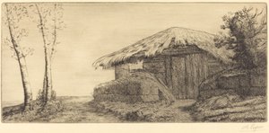 Hyrdehytte på en bakkeskråning af Alphonse Legros