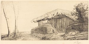 Hyrdehytte på en bakkeskråning af Alphonse Legros