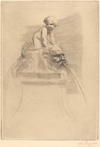 Lille springvand, børn leger på groteskerne af Alphonse Legros