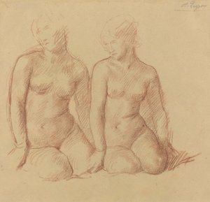 Studie af to figurer siddende side om side af Alphonse Legros