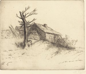 Stråtækt sommerhus (Chaumiere) af Alphonse Legros