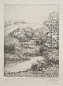 Vaskepladsen, kaldet The Washerwomen (Le Lavoir, Dite "Les Laveuses") af Alphonse Legros