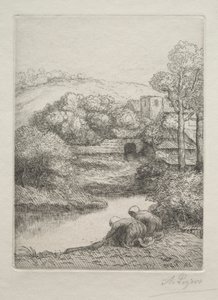 Vaskepladsen, kaldet The Washerwomen Le Lavoir, Dite Les Laveuses. af Alphonse Legros