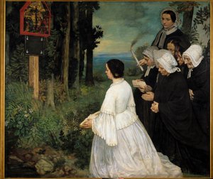 Ex-voto-kvinder (i traditionelle dragter bretonere?) samles foran en ex-voto. Maleri af Alphonse Legros (1837-1911) 1860 søn. 1,74x1,97 m Dijon, Museum of Fine Arts af Alphonse Legros