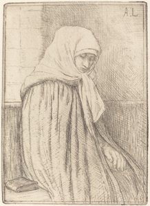 Ung Bonde siddende i en Kirke af Alphonse Legros