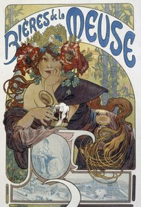 Meuse øl - reklame, Arts Deco. af Alphonse Marie (after) Mucha