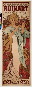 Reklameplakat for Ruinart champagne. Plakat af Alfons Maria Mucha (Alphonse Marie Mucha af Alphonse Marie Mucha