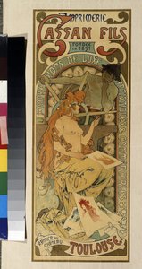 Reklameplakat for trykkeriet ""Cassan Fils, luksus, kunstnerisk og kommercielt tryk"" i Toulouse. Plakat af Alfons Maria Mucha (Alphonse Marie Mucha af Alphonse Marie Mucha