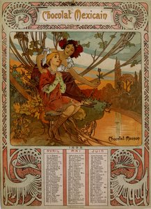 Chocolate Masson-kalender illustreret af Mucha (1860 1939). en tjekkisk art nouveau-maler af Alphonse Mucha