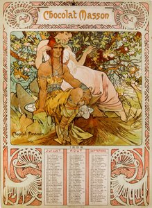 Chocolate Masson-kalender illustreret af Mucha (1860 1939). en tjekkisk art nouveau-maler af Alphonse Mucha