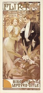 Flirt, ca. 1895-1900 (farve litho) af Alphonse Mucha