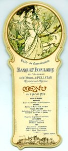 Menu fra en populær banket arrangeret i Carcassonne den 7. april af Alphonse Mucha