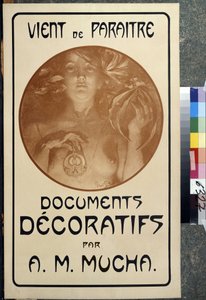 Annonce for monografien ""Dekorative dokumenter af A. M. Mucha."" Plakat af Alfons Maria Mucha (Alphonse Marie Mucha) af Alphonse Marie Mucha