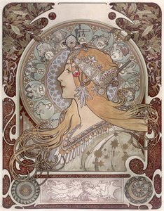 Stjernetegn - Alfons Marie Mucha (1860-1939). Farvelitografi af Alphonse Mucha