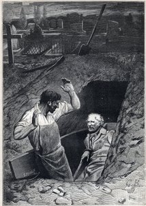 En opstandelse er næsten lige så skræmmende som et dødsfald: Fauchelevent og Jean Valjean - Illustration af Alphonse de Neuville (1836-1885) til "Les miserables - Second part: Cosette" af Victor Hugo (1802-1885) 1862 af Alphonse Marie de Neuville