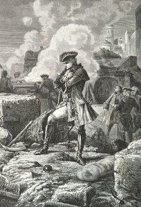 Lally - Tollendal under belejringen af Pondichery i 1760 (kobberstik) af Alphonse Marie de Neuville