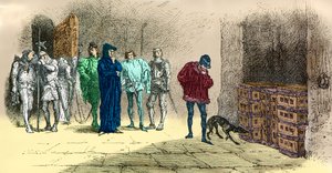 Ludvig 11. foran kardinal de La Balue, fange (kobberstik) af Alphonse Marie de Neuville