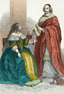 Portræt af Anne af Østrig og kardinal Mazarin (Kobberstik) af Alphonse Marie de Neuville