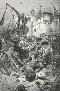 Simon 4 de montfort bliver dræbt af et stenkast, toulouse af Alphonse Marie de Neuville