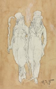 Two Young Men of Fashion Standing, anden halvdel af 1800-tallet. af Alphonse Marie de Neuville