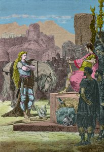Vercingetorix overgiver sig til Julius Cæsar efter nederlaget ved Alesia i 52 f.Kr.