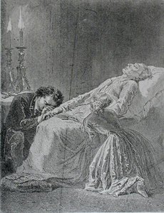 Jean Valjeans død, illustration fra Les Miserables af Victor Hugo (1802-85) af Alphonse Marie de after Neuville