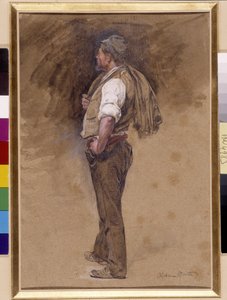 Bonde har jakken på hovedet. Maleri af Alphonse Moutte (1840-1913), Obligatorisk omtale: Samlingsstiftelseshilsner fra Provence, Marseille (Dim i cm 27x18) af Alphonse Moutte