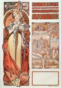 Reklameplakat af Alphonse Mucha (1860-1939) for Østrig repræsenteret på verdensudstillingen i Paris 1900 - Dim 68x98,5 cm Reklameplakat af Alphonse Mucha for "" Østrig"" på udstillingen