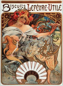Reklameplakat af Alphonse Mucha (1860-1939) for kiksene “” Lefevre-Utile””, 1897 - Reklameplakat af Alphonse Mucha for Lefevre Utile kiks, 1897 Dim 44x61 cm - Privat samling