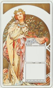 Reklameplakat af Alphonse Mucha (1860-1939) til kalenderen 1898 - Dim 31x51 cm Reklameplakat af Alphonse Mucha til kalender, 1898 - Privat samling