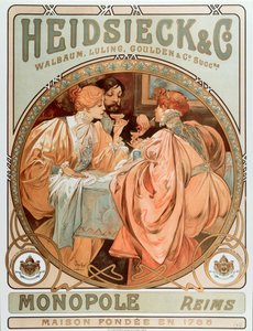 Reklameplakat for "" Heidsieck og co "" Maison de Champagne Charles Heidsieck, litografi af Alphonse Mucha (1860-1939) 1901 - Reklameplakat for Heidsieck Champagne firma, 1901 - søn 49x