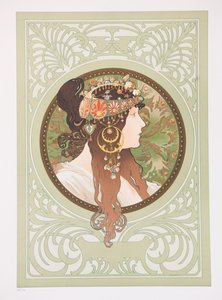 Byzantinske hoveder: Brunette, 1897. af Alphonse Mucha